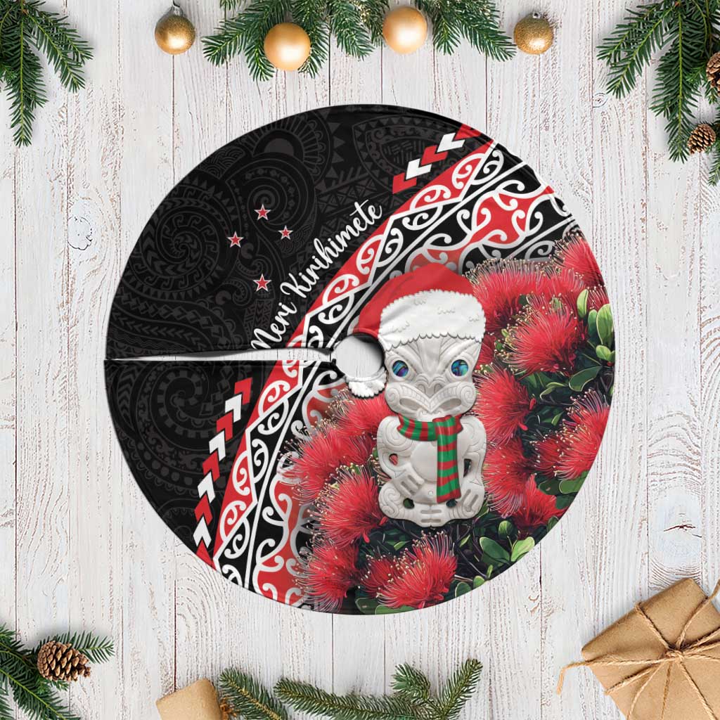 New Zealand Christmas Meri Kirihimete Tree Skirt Santa Hei Tiki Pohutukawa LT01 Casual Black - Polynesian Pride