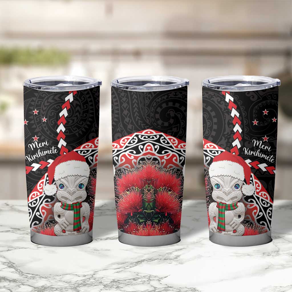 New Zealand Christmas Meri Kirihimete Tumbler Cup Santa Hei Tiki Pohutukawa LT01 - Polynesian Pride