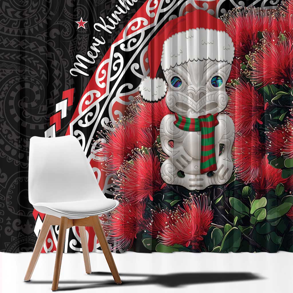 New Zealand Christmas Meri Kirihimete Window Curtain Santa Hei Tiki Pohutukawa LT01 - Polynesian Pride