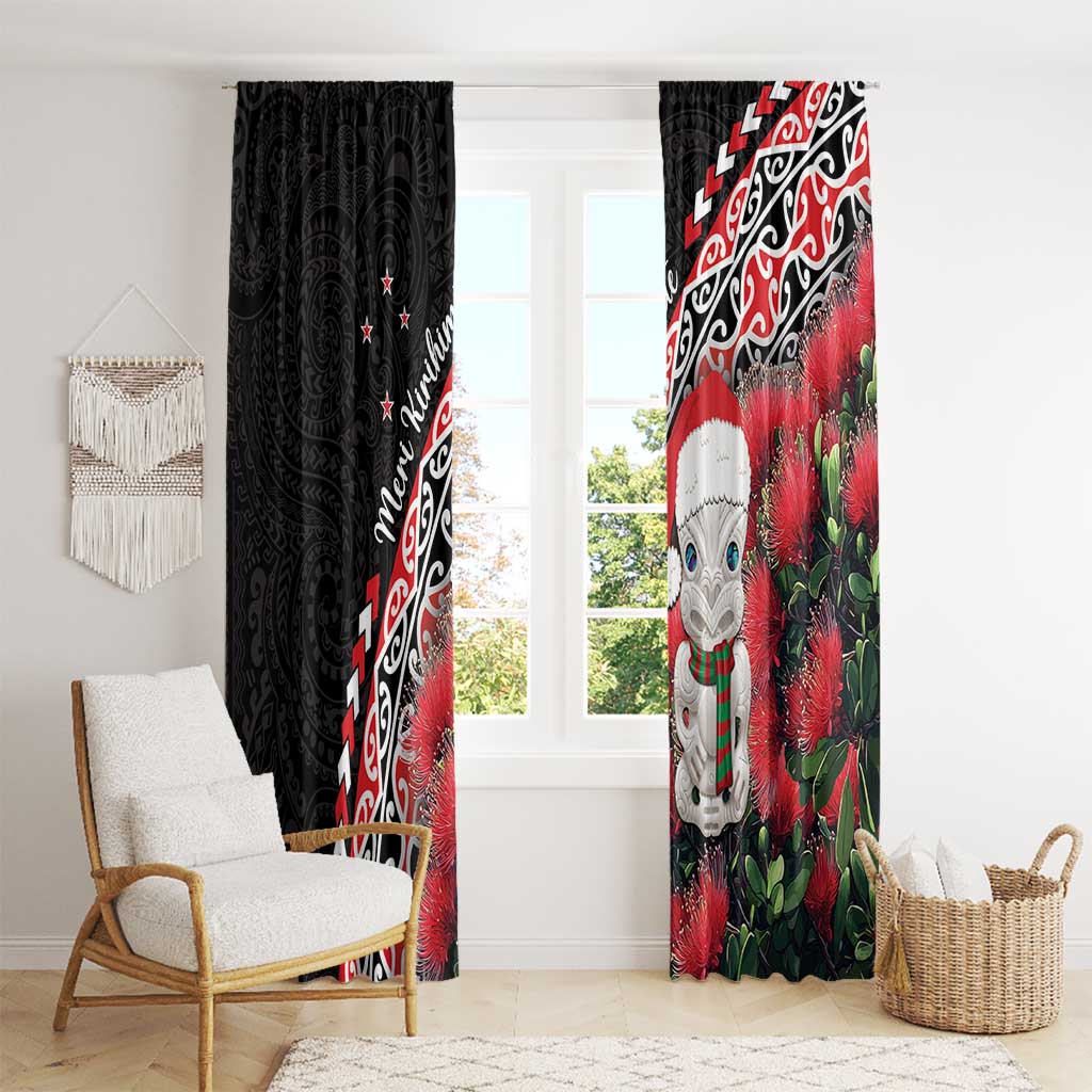 New Zealand Christmas Meri Kirihimete Window Curtain Santa Hei Tiki Pohutukawa LT01 - Polynesian Pride