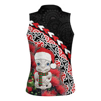 New Zealand Christmas Meri Kirihimete Women Sleeveless Polo Shirt Santa Hei Tiki Pohutukawa LT01 - Polynesian Pride