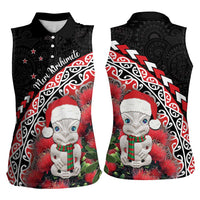 New Zealand Christmas Meri Kirihimete Women Sleeveless Polo Shirt Santa Hei Tiki Pohutukawa LT01 - Polynesian Pride