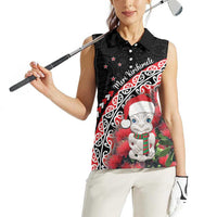 New Zealand Christmas Meri Kirihimete Women Sleeveless Polo Shirt Santa Hei Tiki Pohutukawa LT01 - Polynesian Pride