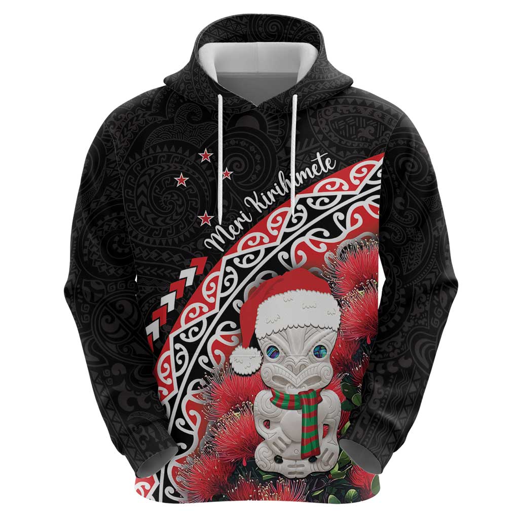 New Zealand Christmas Meri Kirihimete Zip Hoodie Santa Hei Tiki Pohutukawa LT01 - Polynesian Pride