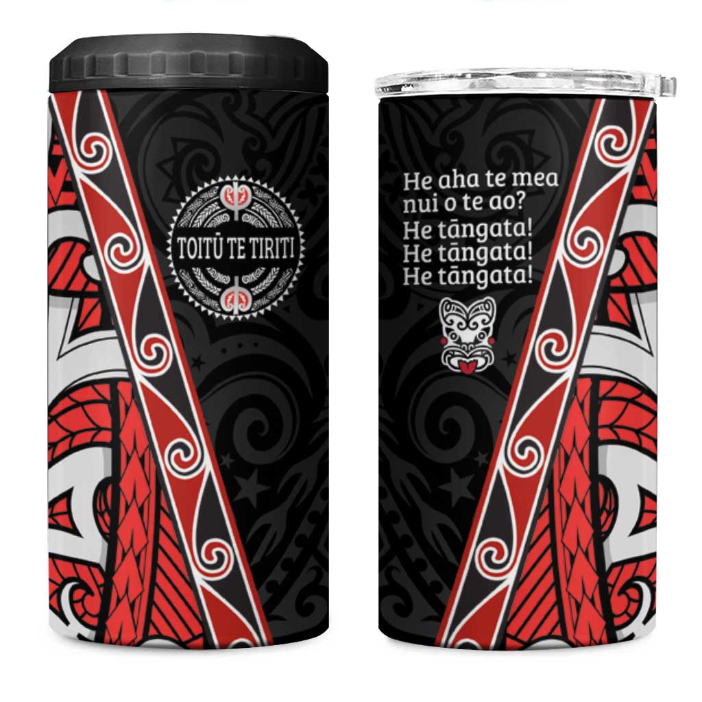 Aotearoa Toitu Te Tiriti 4 in 1 Can Cooler Tumbler Honour The Treaty New Zealand LT01 One Size: 16 oz Black - Polynesian Pride