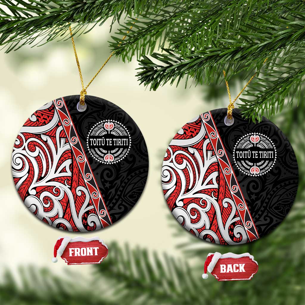 Aotearoa Toitu Te Tiriti Ceramic Ornament Honour The Treaty New Zealand LT01 Circle Black - Polynesian Pride