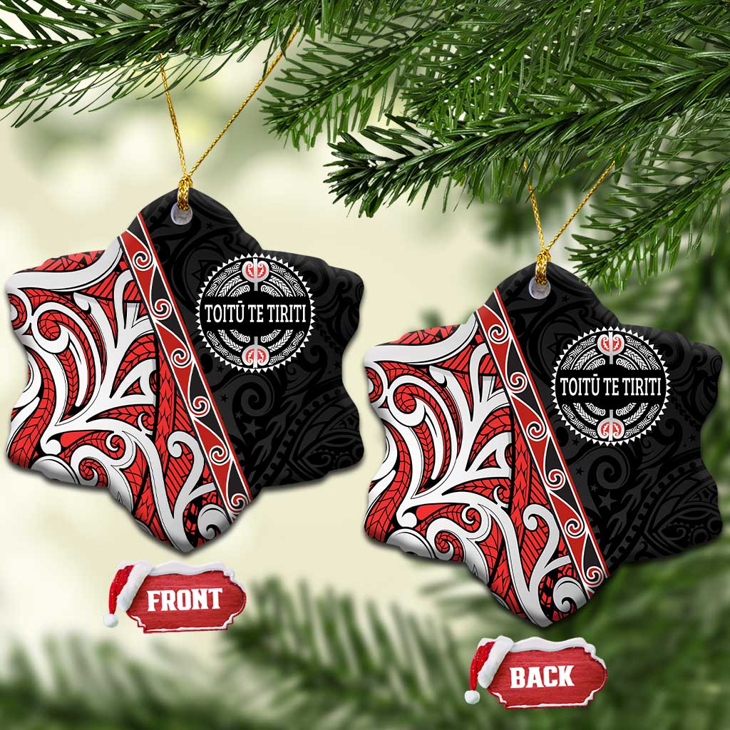 Aotearoa Toitu Te Tiriti Ceramic Ornament Honour The Treaty New Zealand LT01 Snow Flake Black - Polynesian Pride