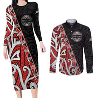 Aotearoa Toitu Te Tiriti Couples Matching Long Sleeve Bodycon Dress and Long Sleeve Button Shirt Honour The Treaty New Zealand LT01 Black - Polynesian Pride