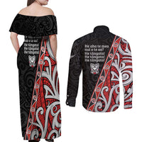 Aotearoa Toitu Te Tiriti Couples Matching Off Shoulder Maxi Dress and Long Sleeve Button Shirt Honour The Treaty New Zealand LT01 - Polynesian Pride