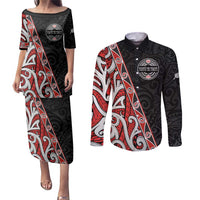 Aotearoa Toitu Te Tiriti Couples Matching Puletasi and Long Sleeve Button Shirt Honour The Treaty New Zealand LT01 Black - Polynesian Pride
