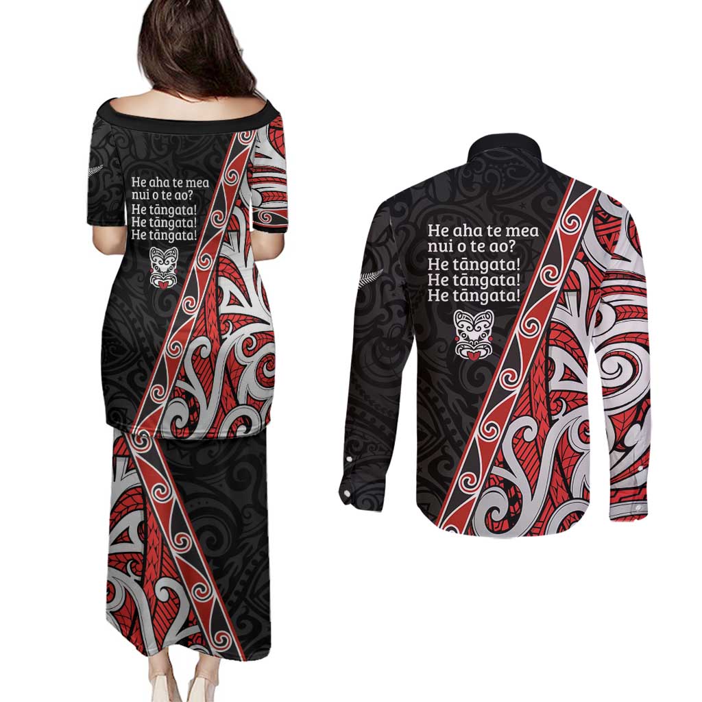 Aotearoa Toitu Te Tiriti Couples Matching Puletasi and Long Sleeve Button Shirt Honour The Treaty New Zealand LT01 - Polynesian Pride