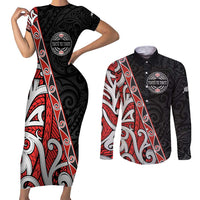 Aotearoa Toitu Te Tiriti Couples Matching Short Sleeve Bodycon Dress and Long Sleeve Button Shirt Honour The Treaty New Zealand LT01 Black - Polynesian Pride