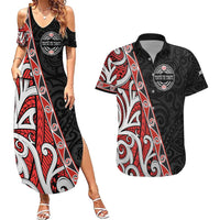 Aotearoa Toitu Te Tiriti Couples Matching Summer Maxi Dress and Hawaiian Shirt Honour The Treaty New Zealand LT01 Black - Polynesian Pride