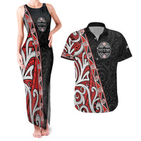 Aotearoa Toitu Te Tiriti Couples Matching Tank Maxi Dress and Hawaiian Shirt Honour The Treaty New Zealand LT01 Black - Polynesian Pride