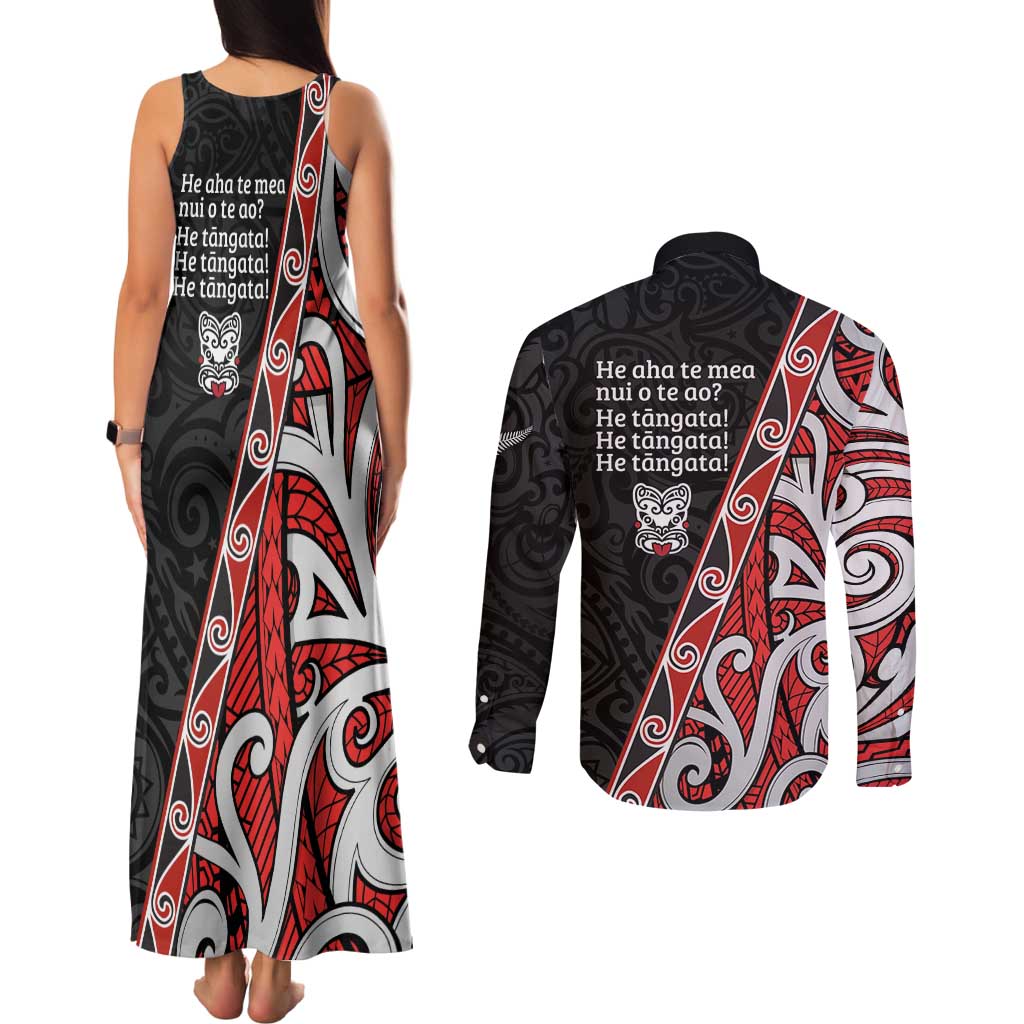 Aotearoa Toitu Te Tiriti Couples Matching Tank Maxi Dress and Long Sleeve Button Shirt Honour The Treaty New Zealand LT01 - Polynesian Pride