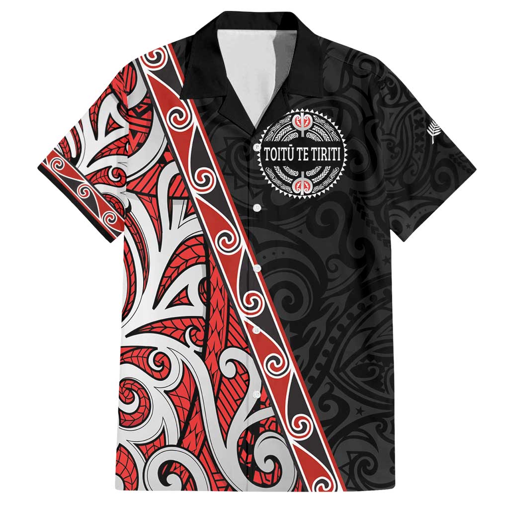 Aotearoa Toitu Te Tiriti Family Matching Long Sleeve Bodycon Dress and Hawaiian Shirt Honour The Treaty New Zealand LT01 Dad's Shirt - Short Sleeve Black - Polynesian Pride