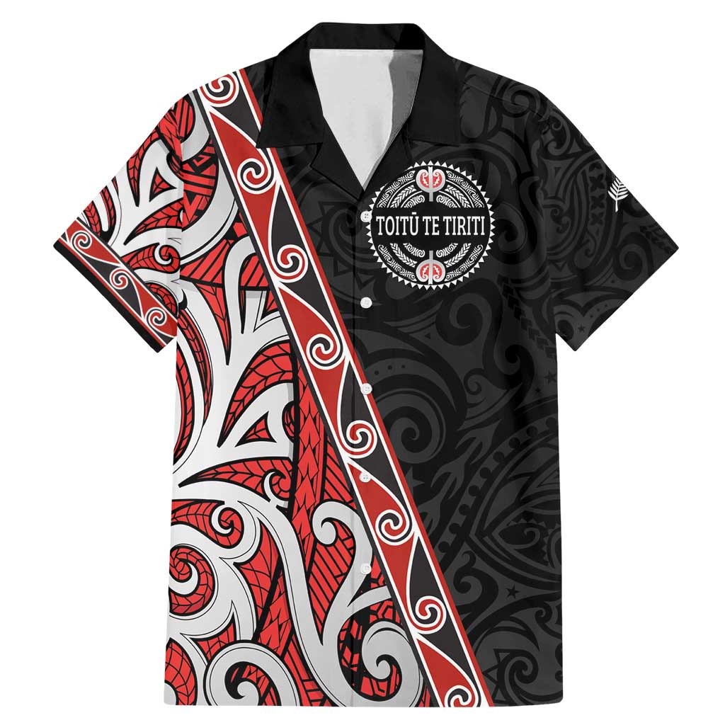 Aotearoa Toitu Te Tiriti Family Matching Mermaid Dress and Hawaiian Shirt Honour The Treaty New Zealand LT01 Dad's Shirt - Short Sleeve Black - Polynesian Pride