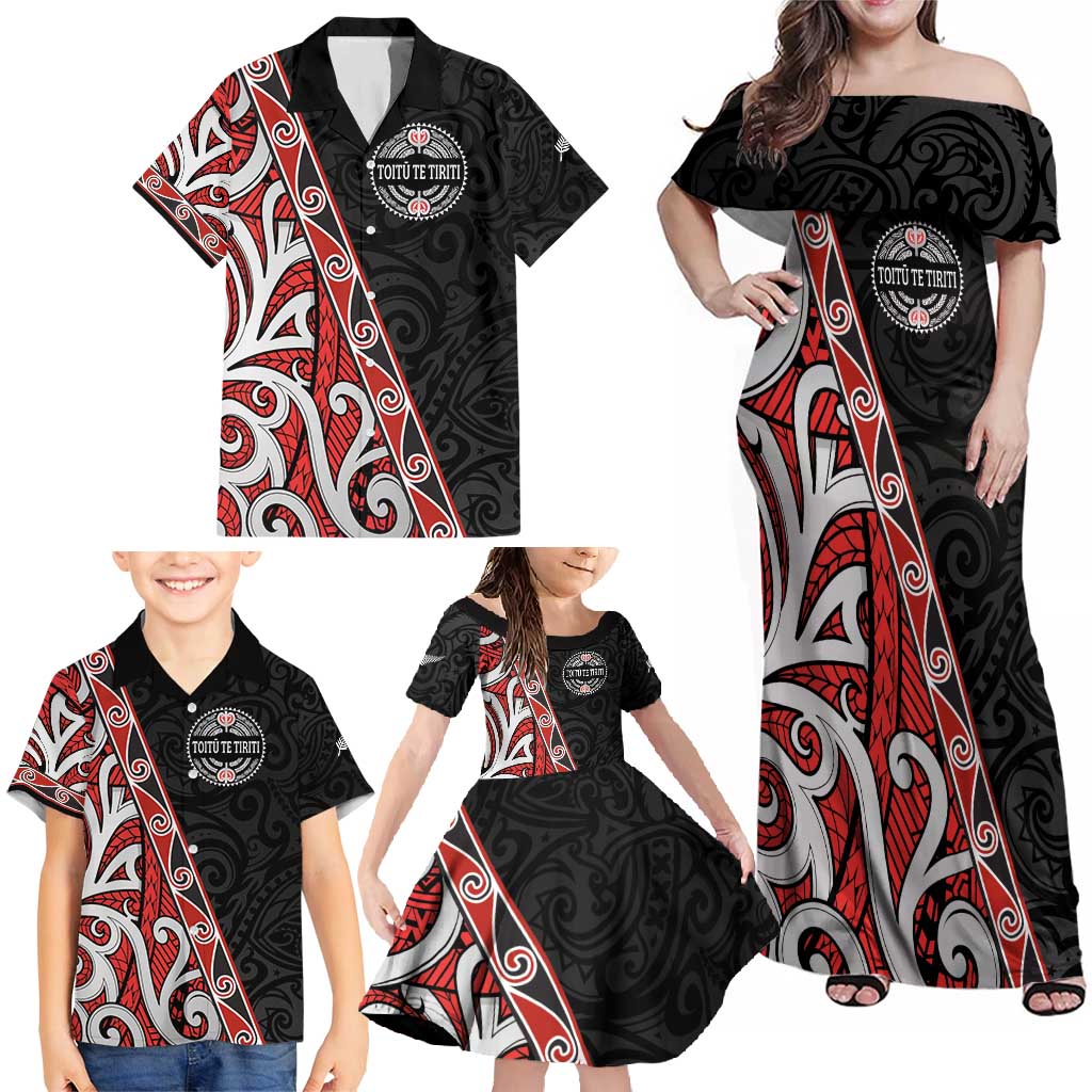 Aotearoa Toitu Te Tiriti Family Matching Off Shoulder Maxi Dress and Hawaiian Shirt Honour The Treaty New Zealand LT01 - Polynesian Pride