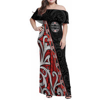 Aotearoa Toitu Te Tiriti Family Matching Off Shoulder Maxi Dress and Hawaiian Shirt Honour The Treaty New Zealand LT01 Mom's Dress Black - Polynesian Pride