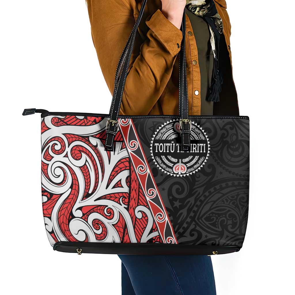 Aotearoa Toitu Te Tiriti Leather Tote Bag Honour The Treaty New Zealand LT01 - Polynesian Pride