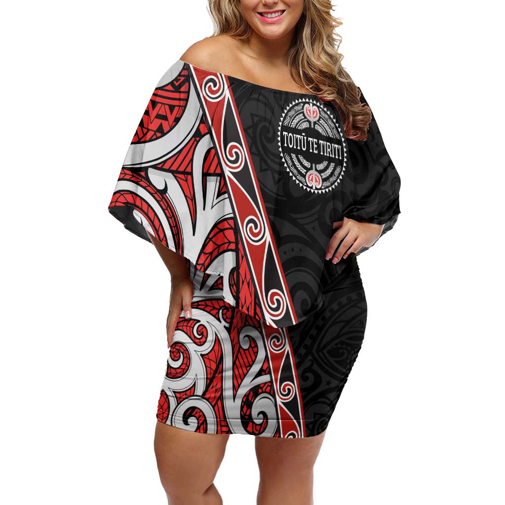 Aotearoa Toitu Te Tiriti Off Shoulder Short Dress Honour The Treaty New Zealand LT01 Women Black - Polynesian Pride