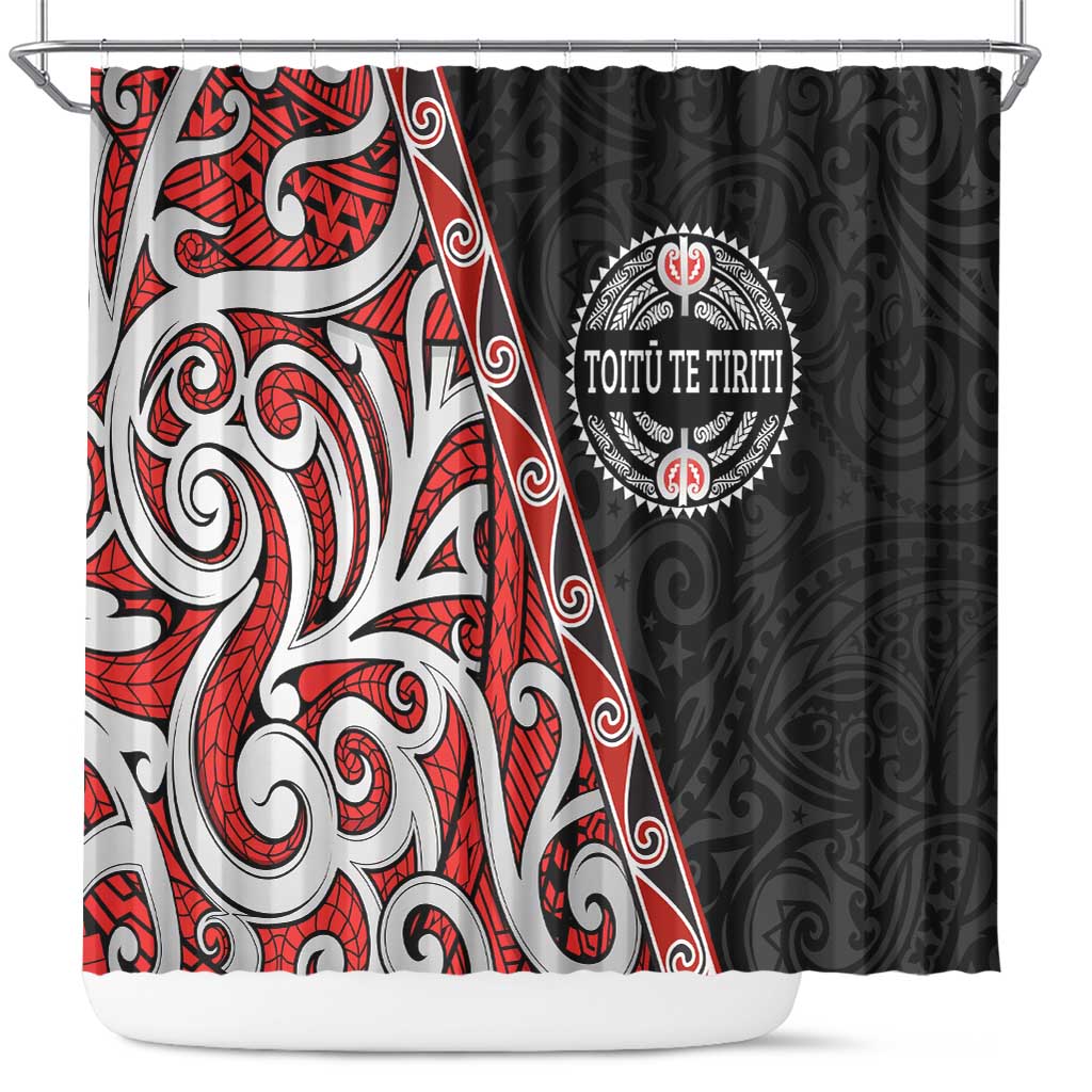 Aotearoa Toitu Te Tiriti Shower Curtain Honour The Treaty New Zealand LT01 Black - Polynesian Pride