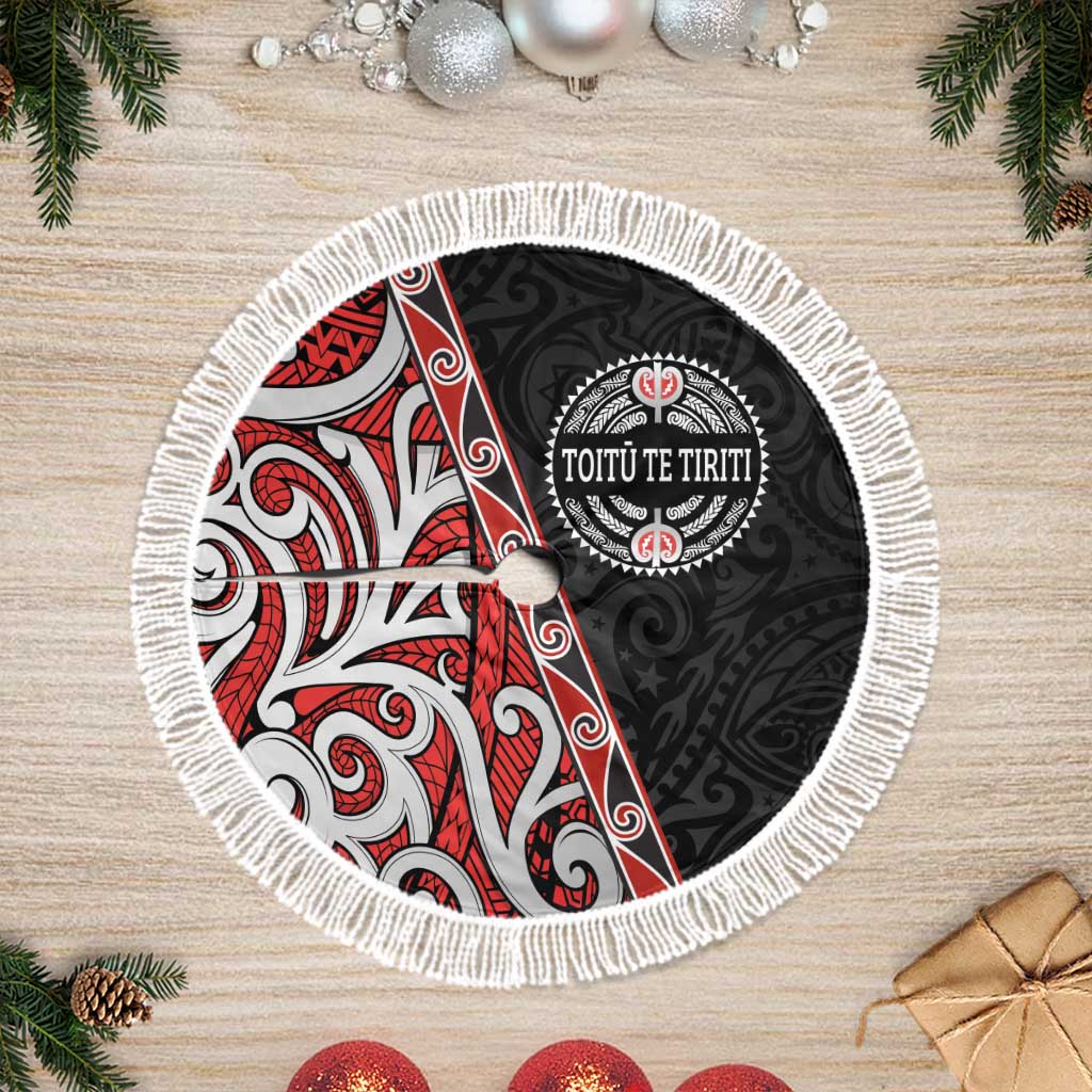 Aotearoa Toitu Te Tiriti Tree Skirt Honour The Treaty New Zealand LT01 Fringed Black - Polynesian Pride