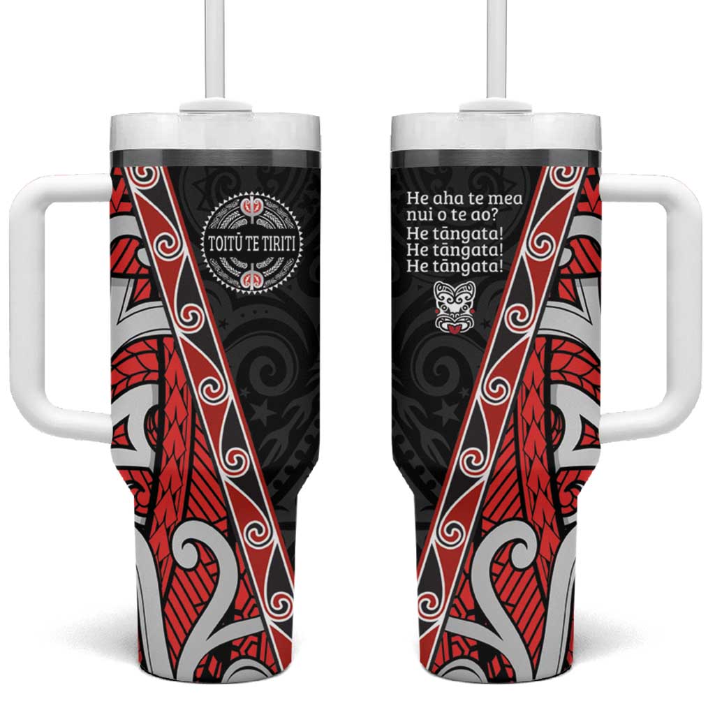 Aotearoa Toitu Te Tiriti Tumbler With Handle Honour The Treaty New Zealand LT01 One Size: 40 oz Black - Polynesian Pride