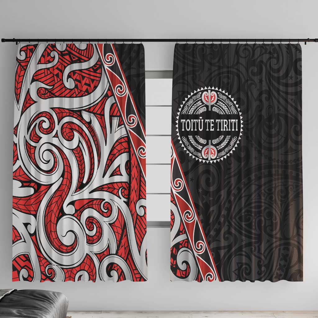 Aotearoa Toitu Te Tiriti Window Curtain Honour The Treaty New Zealand LT01 With Hooks Black - Polynesian Pride