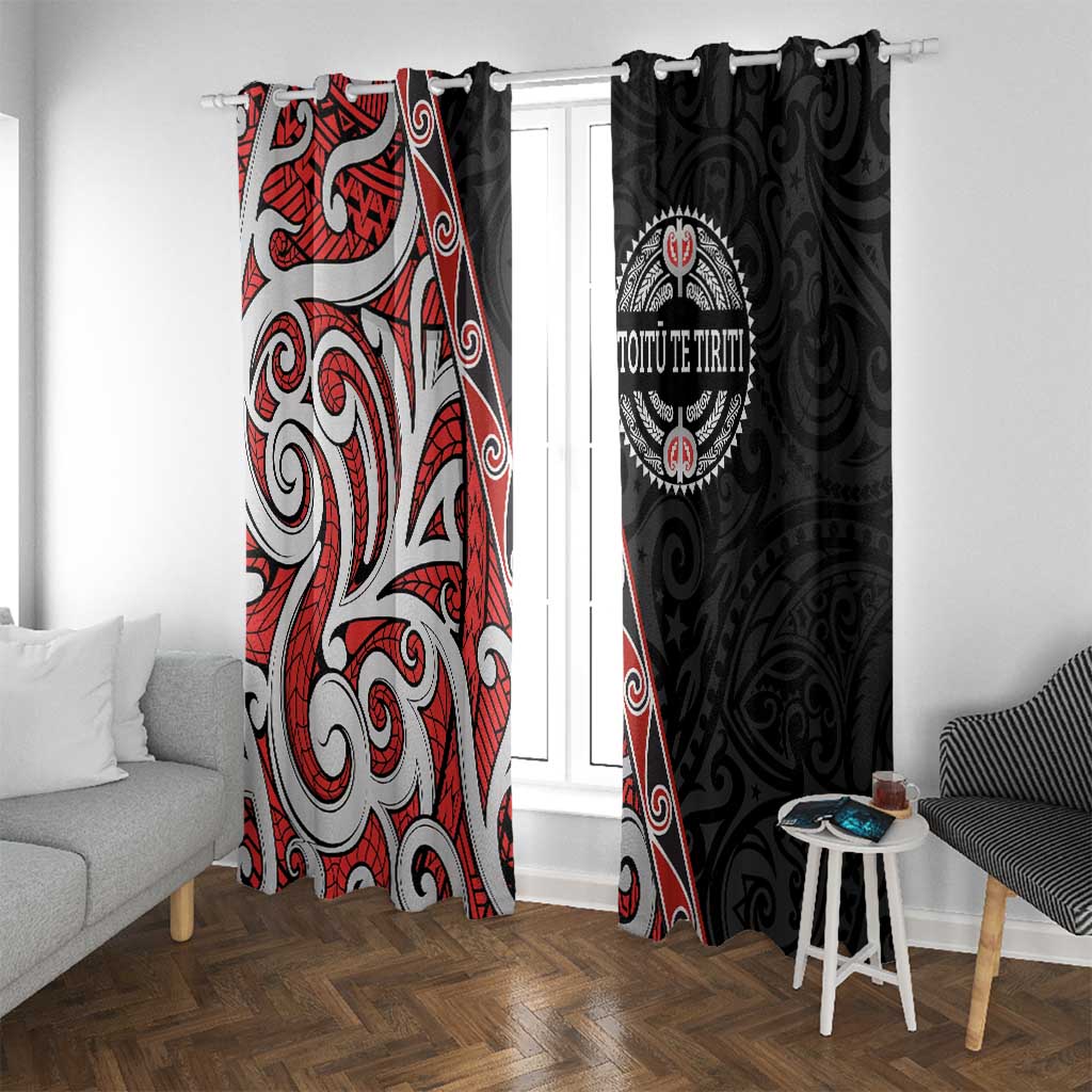 Aotearoa Toitu Te Tiriti Window Curtain Honour The Treaty New Zealand LT01 With Grommets Black - Polynesian Pride
