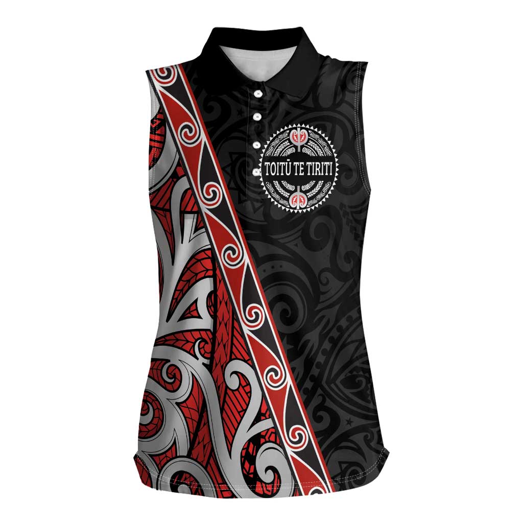 Aotearoa Toitu Te Tiriti Women Sleeveless Polo Shirt Honour The Treaty New Zealand LT01 Female Black - Polynesian Pride