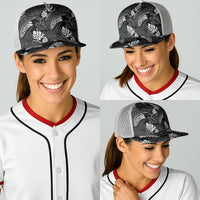 Grayscale Monstera Baseball Net Cap Polynesian Tribal Pattern - Polynesian Pride