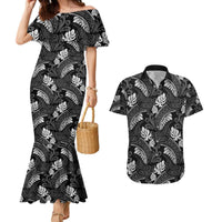 Grayscale Monstera Couples Matching Mermaid Dress and Hawaiian Shirt Polynesian Tribal Pattern LT01 Black - Polynesian Pride