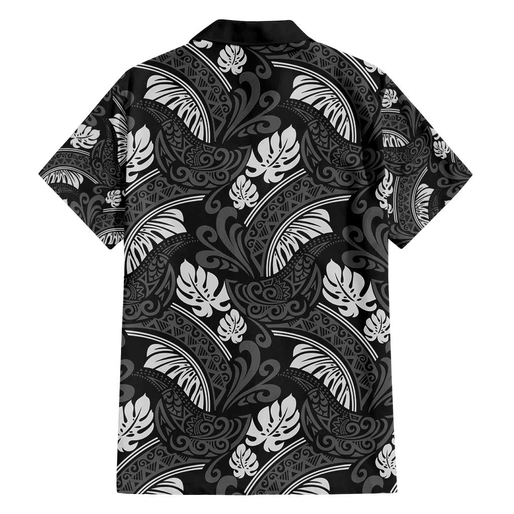 Grayscale Monstera Family Matching Long Sleeve Bodycon Dress and Hawaiian Shirt Polynesian Tribal Pattern LT01 - Polynesian Pride