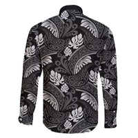 Grayscale Monstera Family Matching Long Sleeve Bodycon Dress and Hawaiian Shirt Polynesian Tribal Pattern LT01 - Polynesian Pride
