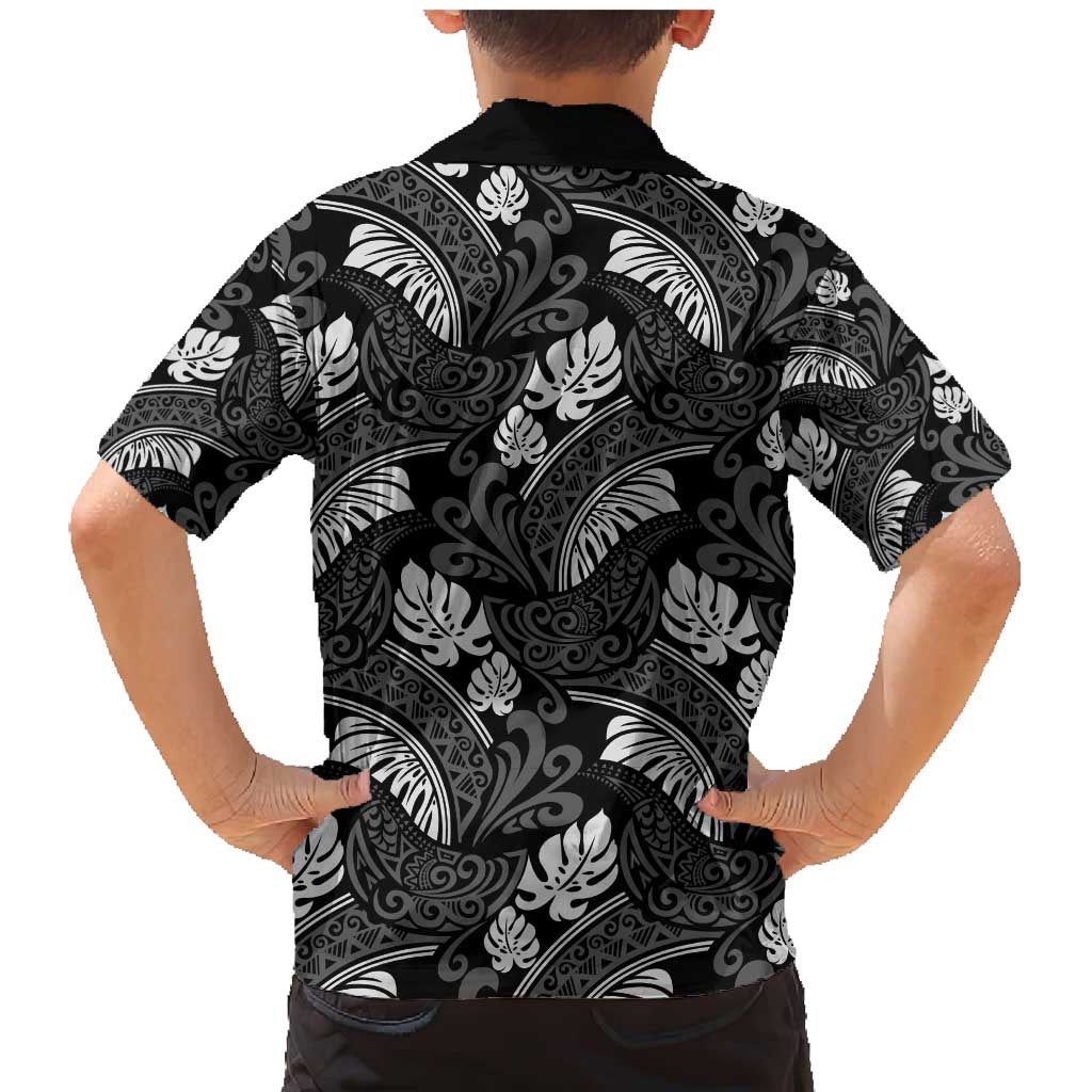 Grayscale Monstera Family Matching Mermaid Dress and Hawaiian Shirt Polynesian Tribal Pattern LT01 - Polynesian Pride