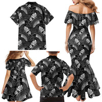 Grayscale Monstera Family Matching Mermaid Dress and Hawaiian Shirt Polynesian Tribal Pattern LT01 - Polynesian Pride