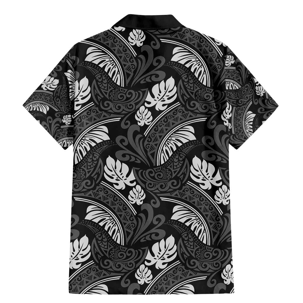 Grayscale Monstera Family Matching Mermaid Dress and Hawaiian Shirt Polynesian Tribal Pattern LT01 - Polynesian Pride