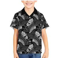 Grayscale Monstera Family Matching Mermaid Dress and Hawaiian Shirt Polynesian Tribal Pattern LT01 Son's Shirt Black - Polynesian Pride
