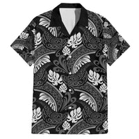 Grayscale Monstera Family Matching Off Shoulder Short Dress and Hawaiian Shirt Polynesian Tribal Pattern - Polynesian Pride