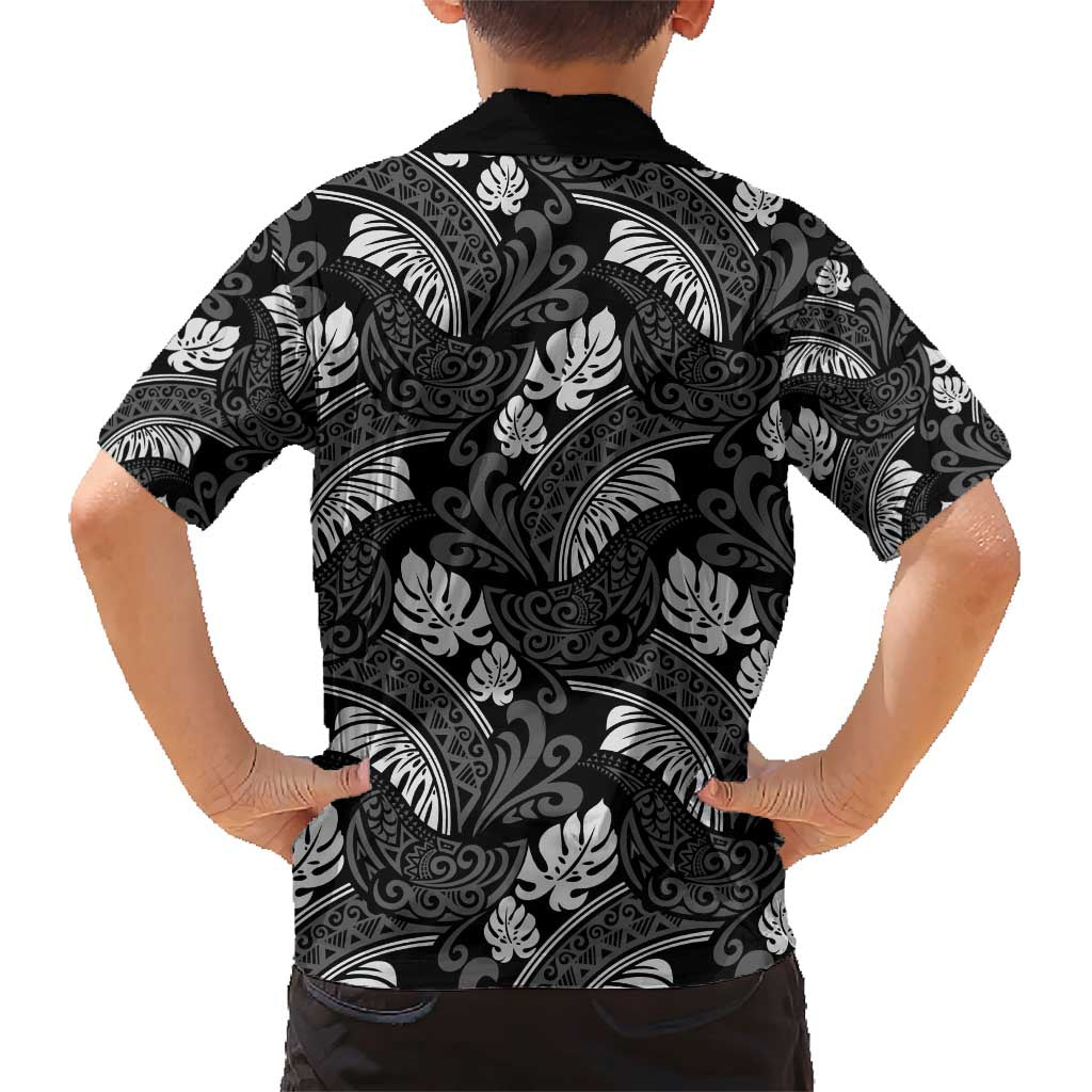 Grayscale Monstera Family Matching Short Sleeve Bodycon Dress and Hawaiian Shirt Polynesian Tribal Pattern LT01 - Polynesian Pride