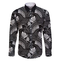 Grayscale Monstera Family Matching Short Sleeve Bodycon Dress and Hawaiian Shirt Polynesian Tribal Pattern LT01 Dad's Shirt - Long Sleeve Black - Polynesian Pride