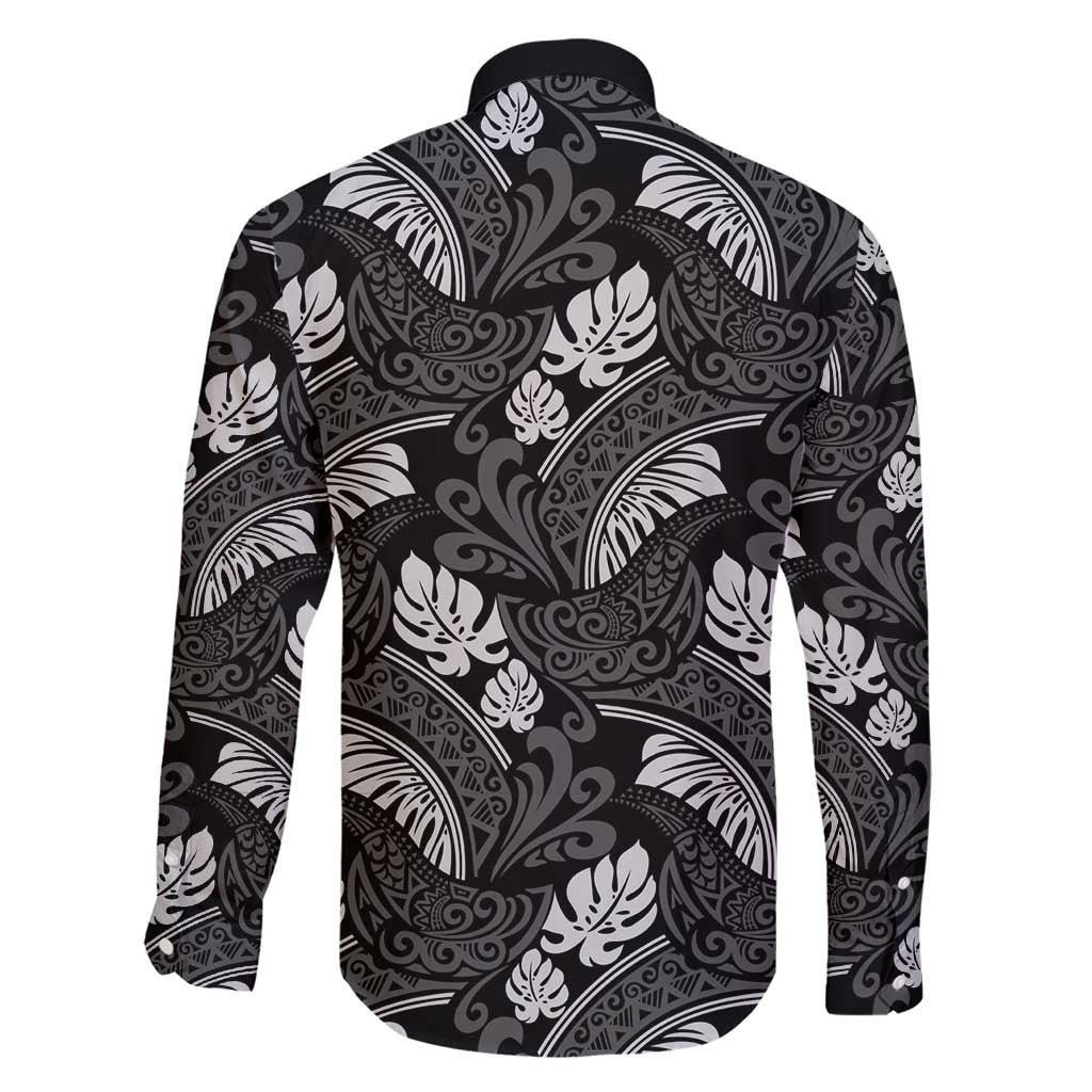 Grayscale Monstera Family Matching Short Sleeve Bodycon Dress and Hawaiian Shirt Polynesian Tribal Pattern LT01 - Polynesian Pride