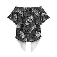 Grayscale Monstera Off Shoulder Wrap Waist Top Polynesian Tribal Pattern LT01 - Polynesian Pride