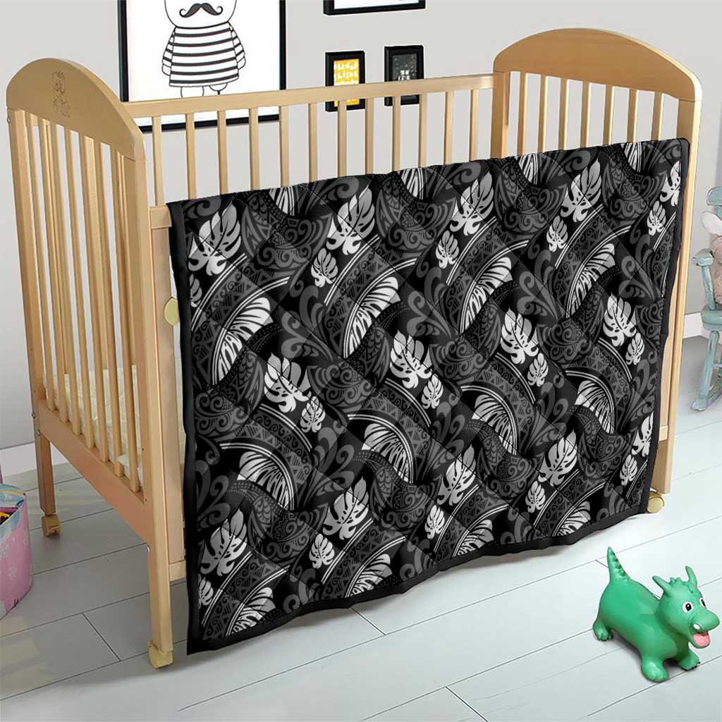 Grayscale Monstera Quilt Polynesian Tribal Pattern - Polynesian Pride