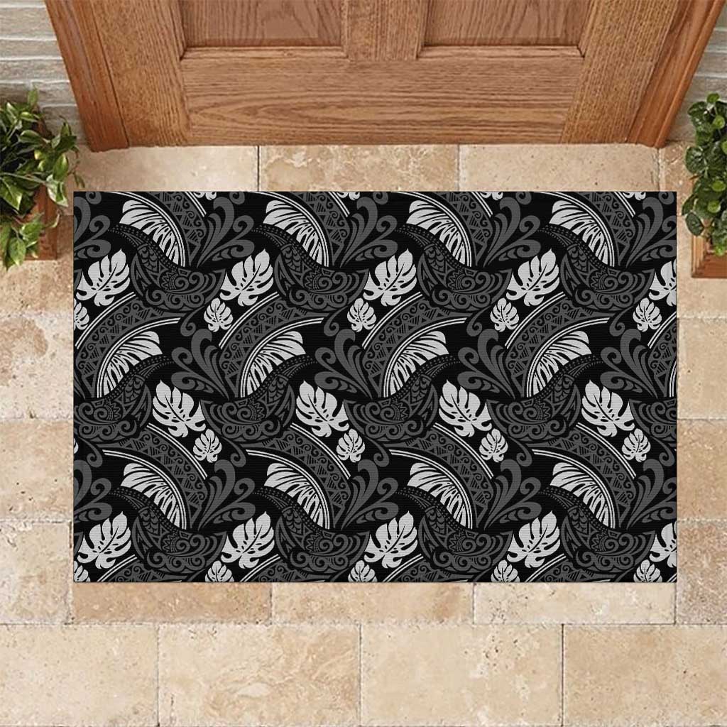 Grayscale Monstera Rubber Doormat Polynesian Tribal Pattern LT01 Black - Polynesian Pride