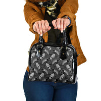 Grayscale Monstera Shoulder Handbag Polynesian Tribal Pattern - Polynesian Pride