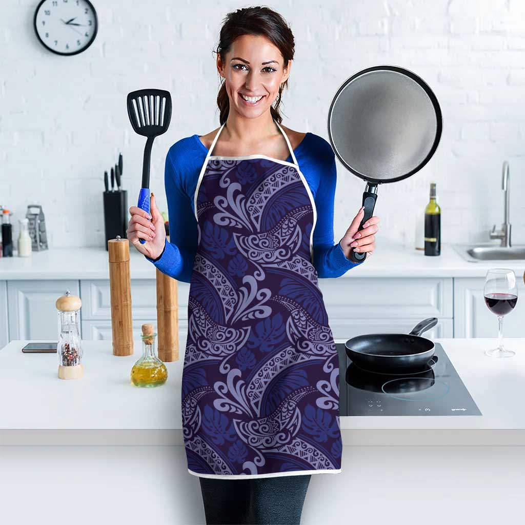 Deep Blue Monstera Apron Polynesian Tribal Pattern - Polynesian Pride