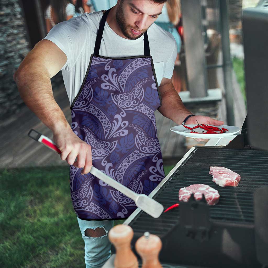 Deep Blue Monstera Apron Polynesian Tribal Pattern - Polynesian Pride