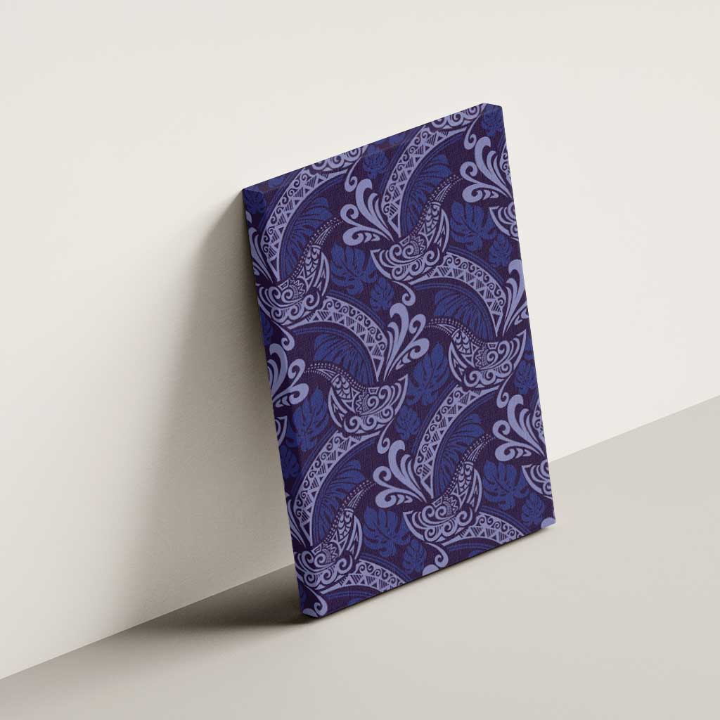 Deep Blue Monstera Canvas Wall Art Polynesian Tribal Pattern - Polynesian Pride